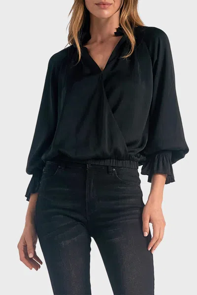 Elan Long Sleeve Ruffle Collar Blouse In Black