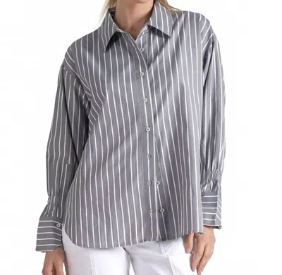 Elan Long Sleeve Smock Shirt In Grey White Stripe In Gray