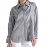 Elan Long Sleeve Smock Top With Wristband Shirt In Grey/white Stripe In Gray