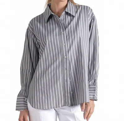 Elan Long Sleeve Smock Top With Wristband Shirt In Grey/white Stripe In Gray