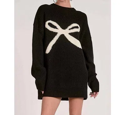 Elan Long Sleeve Sweater Bow Dress In Black
