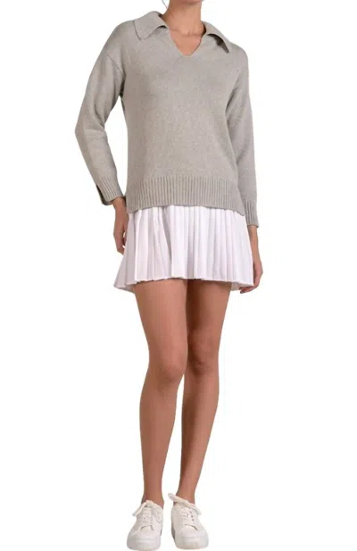 Elan Long Sleeve Sweater Dress In Grey White In Gray