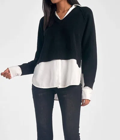 Elan Long Sleeve Sweater Shirt In Navy Blue/white In Multi