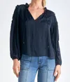 Elan Ruched Detail V-neck Blouse In Navy In Blue
