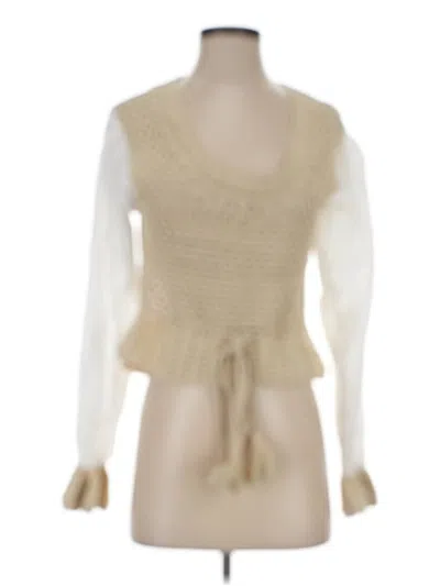 Pre-owned Elan Long Sleeve Top Ivory Square Neckline Tops In White