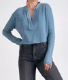 Elan Waffle Henley Top In Blue In Blue