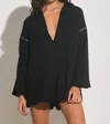 Elan Long Sleeve Vneck Romper In Black In Black