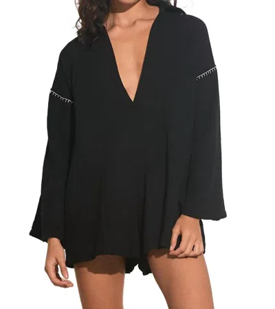 Elan Long Sleeve Vneck Romper In Black