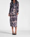 Elan Long Sleeve Wrap Dress In Blue Marble Print In Multi