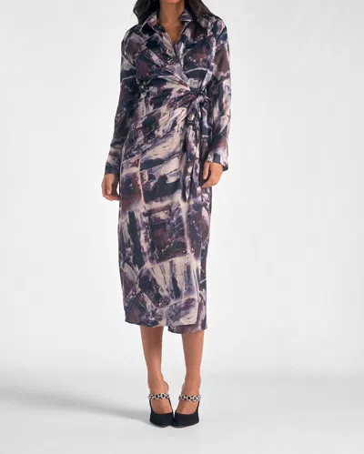 Elan Long Sleeve Wrap Dress In Blue Marble Print In Multi