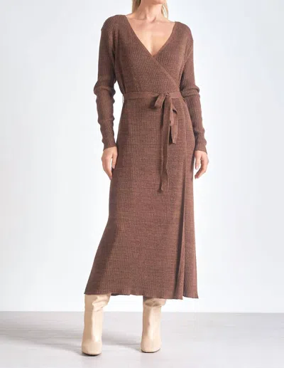 Elan Long Sleeve Wrap Dress In Brown