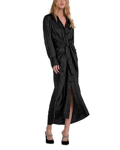 Elan Long Sleeve Wrap Maxi Dress In Black