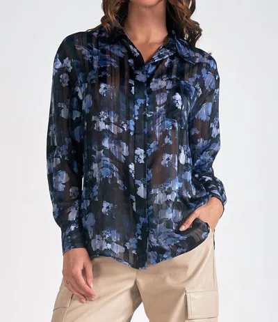Elan Long Sleeves Floral Sheer Blouse In Blue