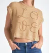 Elan Love Sleeveless Sweater In Tan In Multi