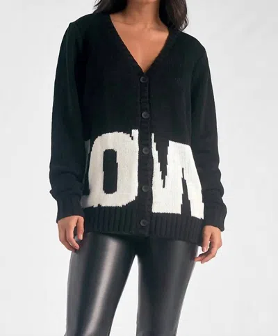 Elan Love Sweater Cardigan In Black/white In Multi