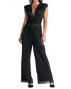 Elan Low V-neck Sleeveless Jumpsuit In Metallic Black In Black