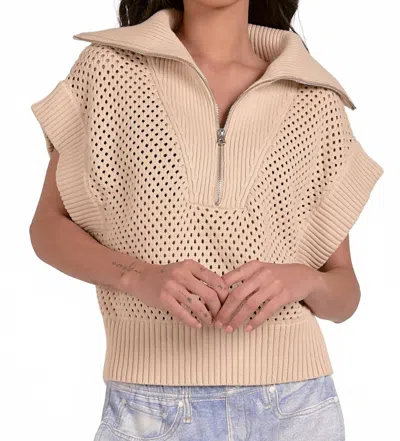 Elan Luna Quarter Zip Sweater In Sand In Neutral