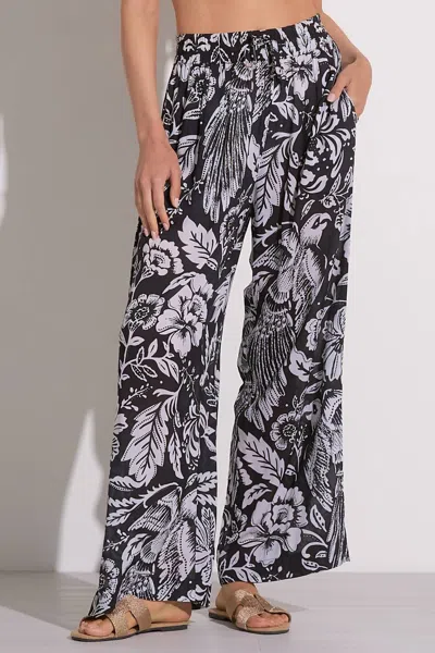 Elan Maldives Floral-print Wide-leg Pants In Black