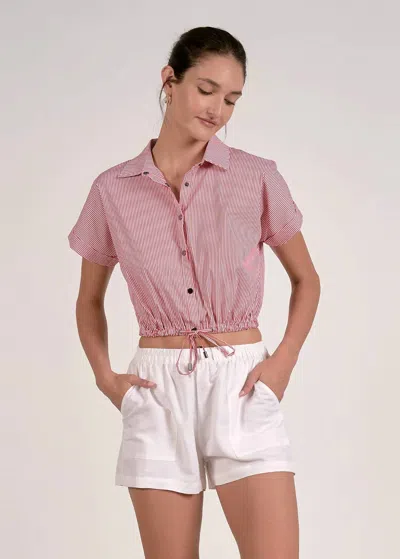 Elan Maren Striped Button Snap Top In Red Stripe In Pink
