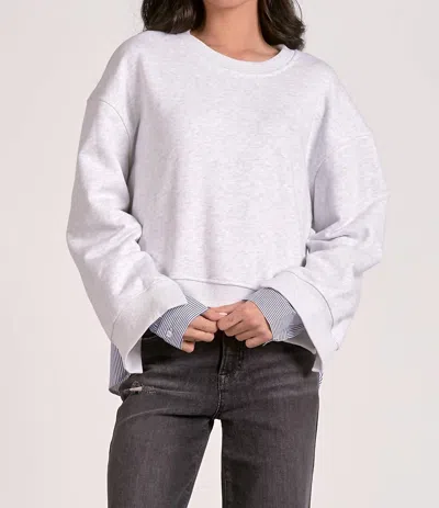 Elan Margot Long Sleeve Top In Heather Grey Blue Stripe In Gray