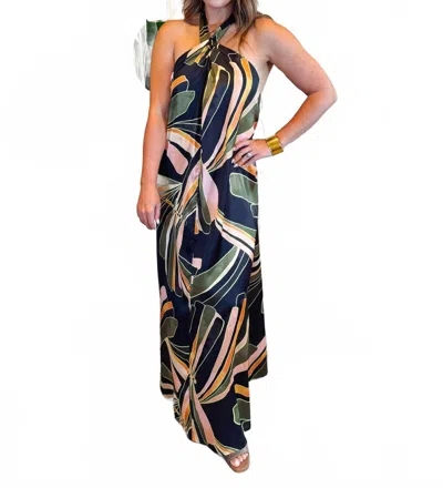 Elan Marie Halter Maxi Dress In Multi In Black