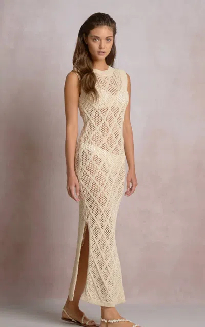 Elan Maxi Crochet Dress In Beige In Neutral