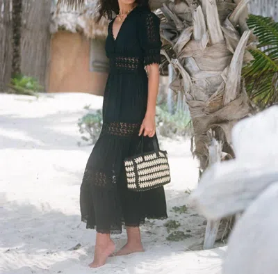 Elan Maxi Crochet Tier Dress In Black