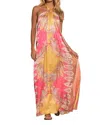Elan Maxi Halter Dress In Pink Bali In Multi