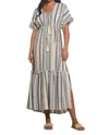Elan Maxi Ruffle Bottom Dress In Natural Blue In Multi