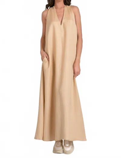Elan Maxi Sleeveless V-neck Dress In Khaki In Brown