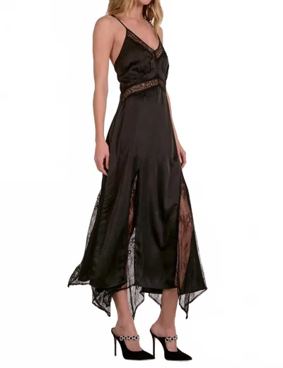 Elan Maxi Slip Lace Insert Dress In Black In Brown