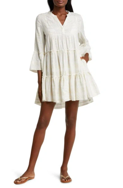 Elan Metallic Bell Sleeve Cover-up Dress In Natural/gold