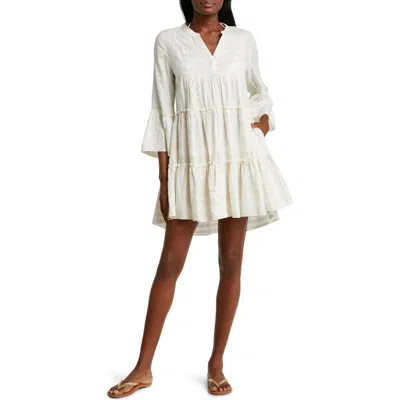 Elan Metallic Bell Sleeve Cover-up Dress In White