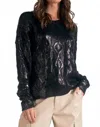 Elan Metallic Cable Crewneck Sweater In Black In Animal Print