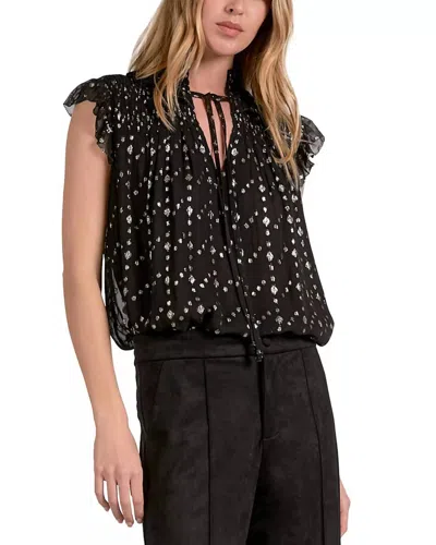 Elan Metallic Clip Dot Top In Black Geo Print