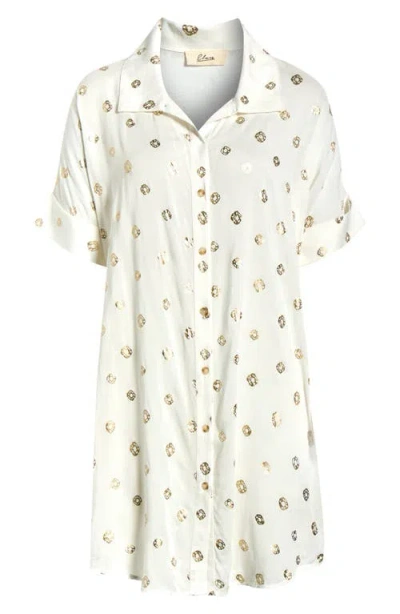 Elan Metallic Dot Cover-up Shirtdress In White