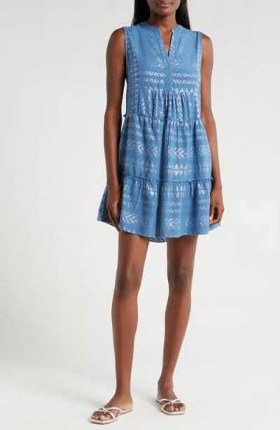 Elan Metallic Jacquard Cover-up Minidress In Blue Silver Arrow