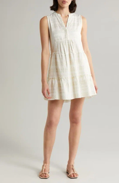 Elan Metallic Jacquard Cover-up Minidress In Natural/ Gold