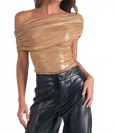Elan Metallic Off Shoulder Top In Brown In Gold