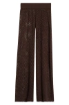 Elan Metallic Open Stitch Cover-up Pants In Brown