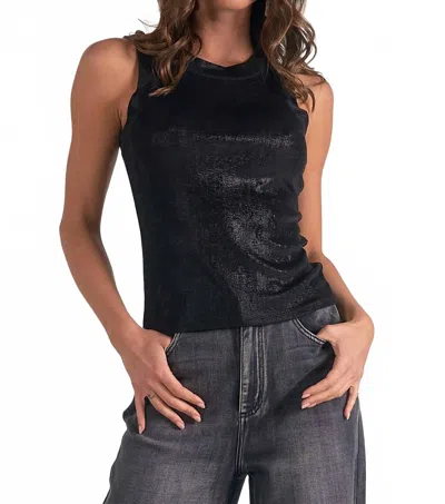 Elan Metallic Round Neck Tank Top In Black