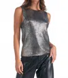 Elan Sleeveless Metallic Crewneck Sweater In Silver In Gray
