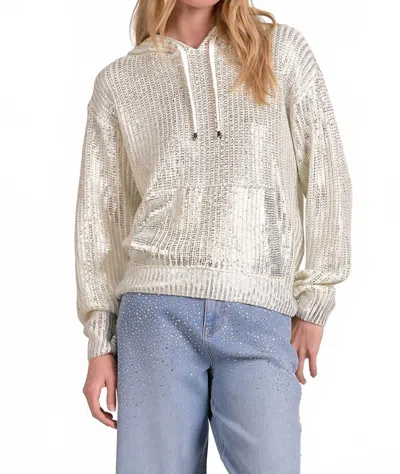 Elan Metallic Sweater Hoodie In White In Neutral