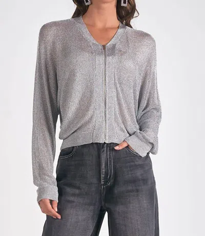 Elan Metallic Zip Cardigan Sweater In Silver