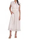 Elan Midi Short Sleeve Tie Waist Dress In White In Neutral