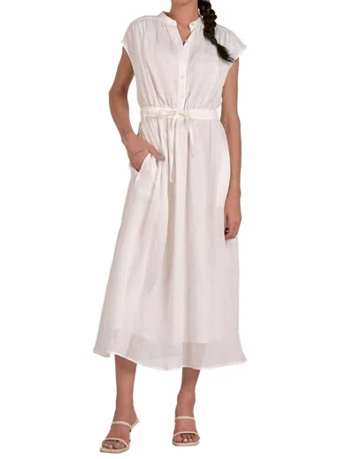 Elan Midi Short Sleeve Tie Waist Dress In White In Neutral