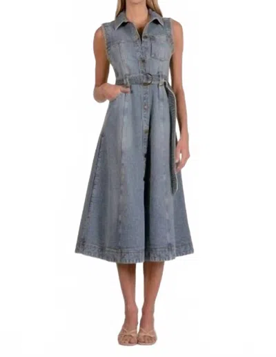 Elan Midi Sleeveless A Line Denim Dress In Blue