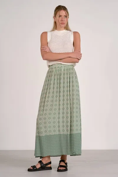 Elan Midi Tiered Boho Skirt In Green In Multi
