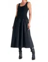 Elan Midi Woven & Knit Dress In Black In Black