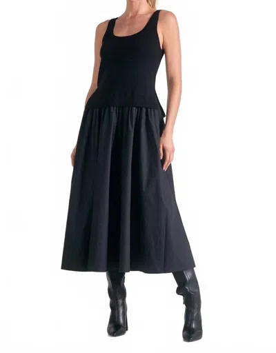 Elan Midi Woven & Knit Dress In Black